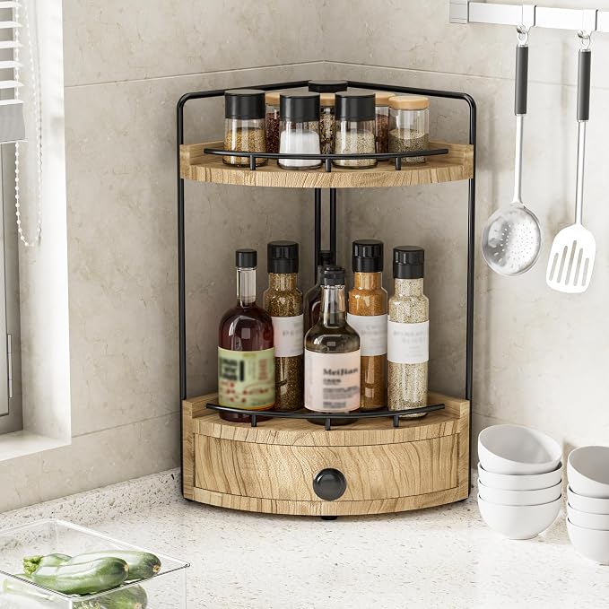 Corner vanity storage organizer for toiletries and accessories