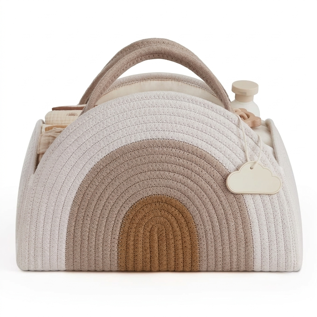 Cotton rope baby diaper caddy organizer with soft woven design
