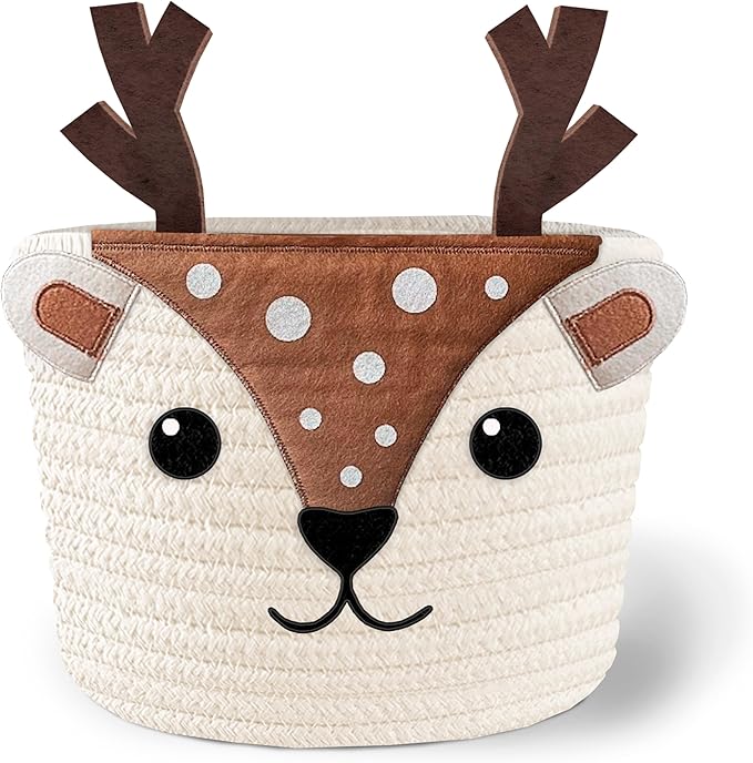 Cotton rope baby laundry basket with woodland nursery décor