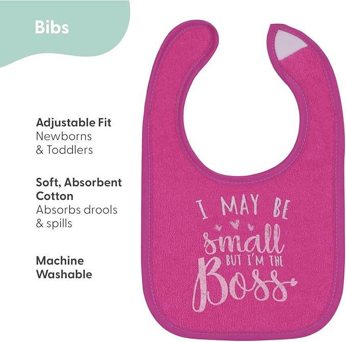 100% Cotton Terry Baby Bibs for Girls, Absorbent and Soft, Adjustable Snap Closure