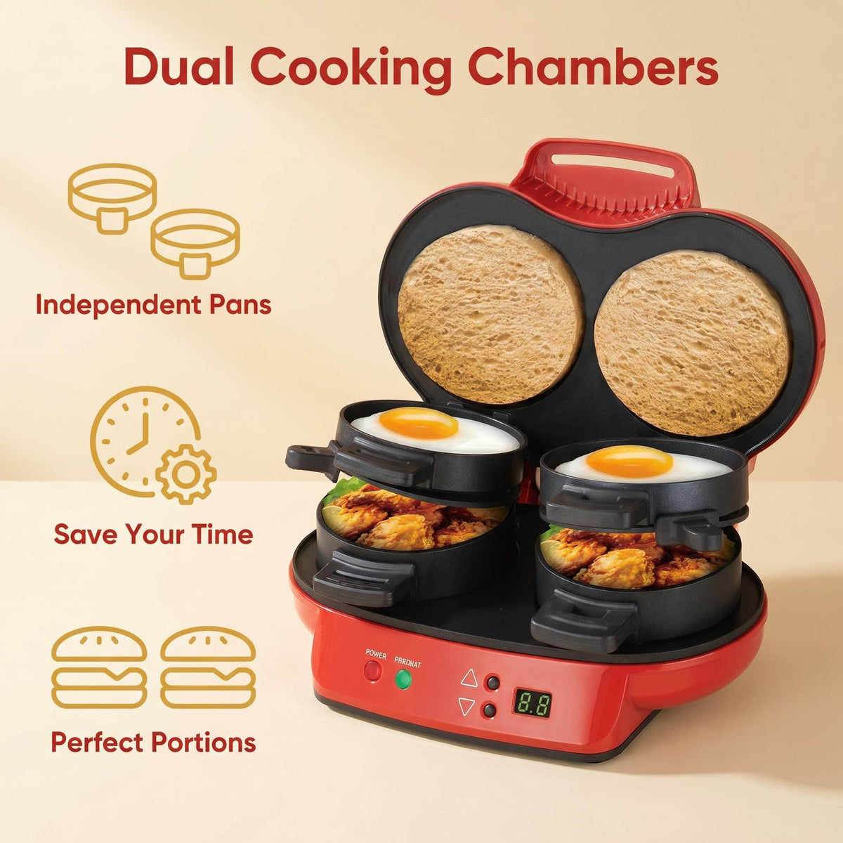 Countertop sandwich and breakfast maker for quick snack preparation