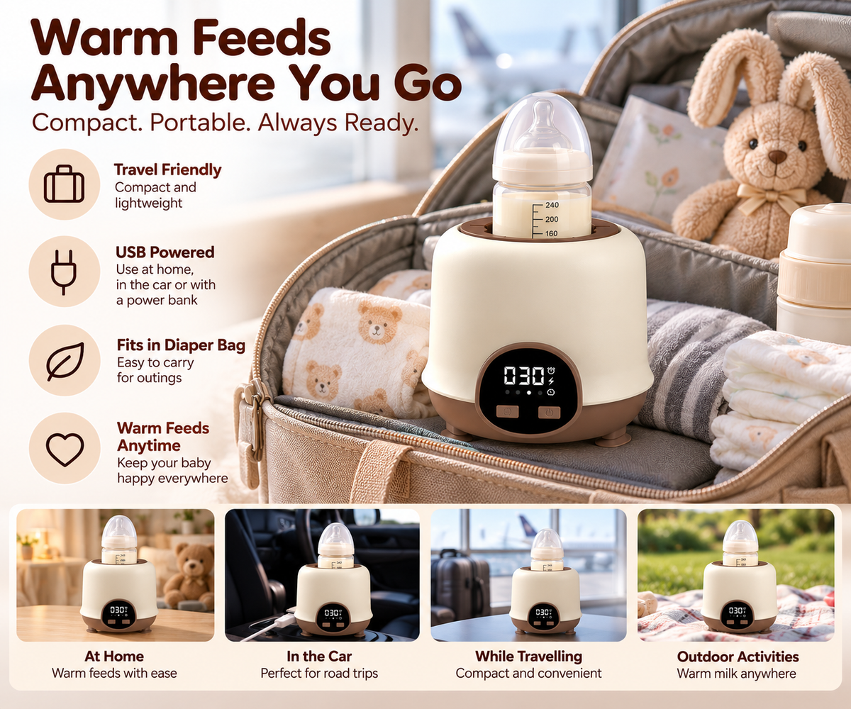 Countertop feeding bottle warmer with digital control panel and stable base