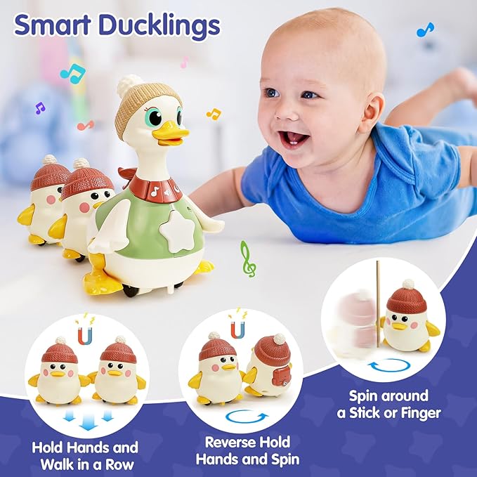 Crawling baby duck toy with lights and music tummy time toy for babies