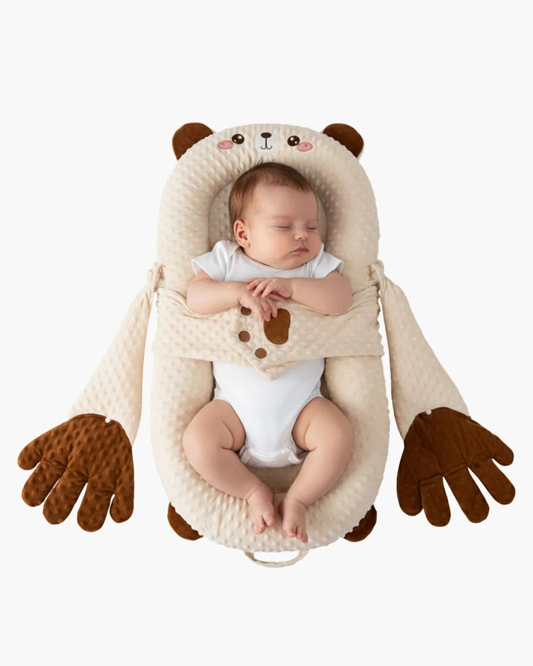 Front view of cream bear-shaped baby lounger