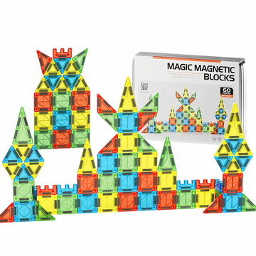 Creative building toy set with mini magnetic tiles for kids to build shapes