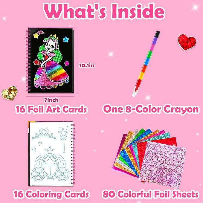 Creative foil art kit for kids to make shiny, vibrant designs