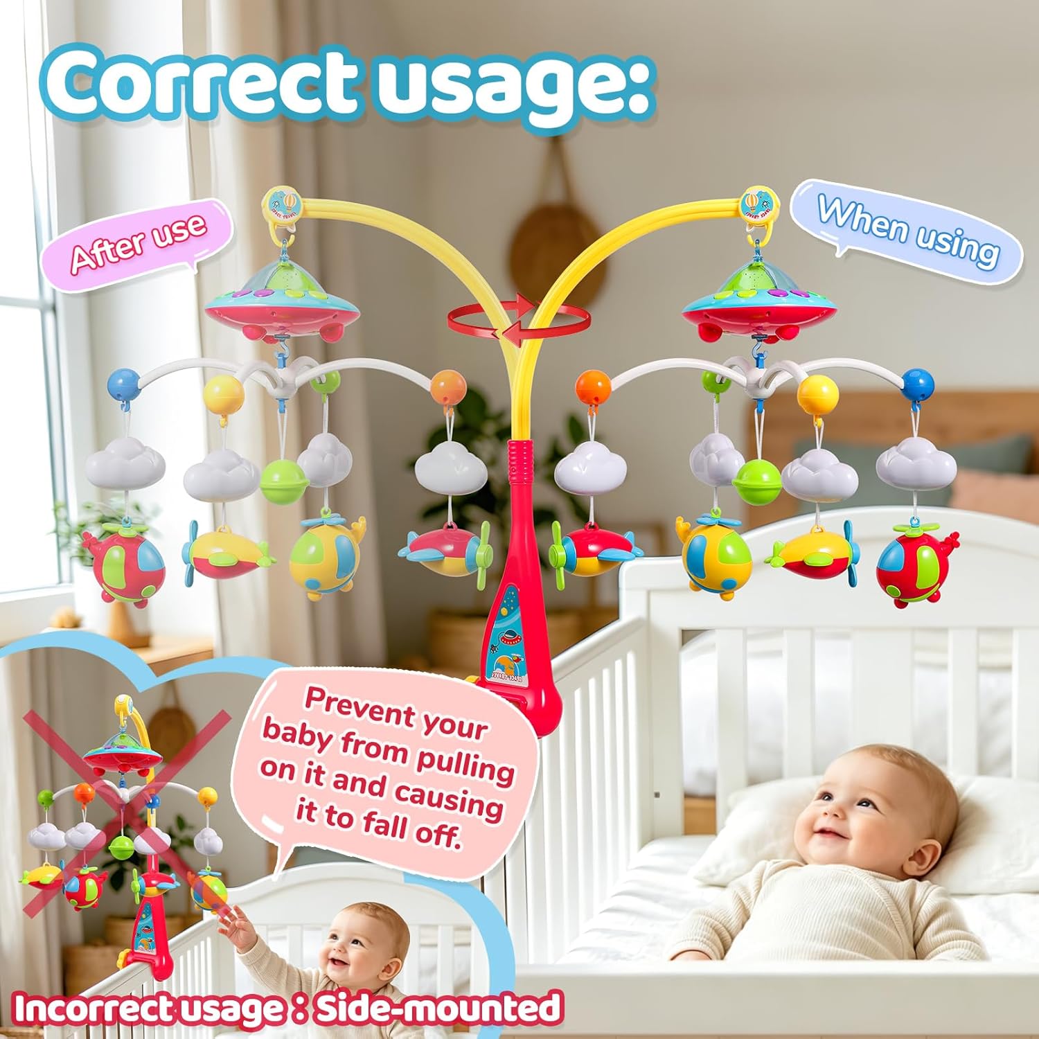 Remote control supplied with musical baby crib mobile