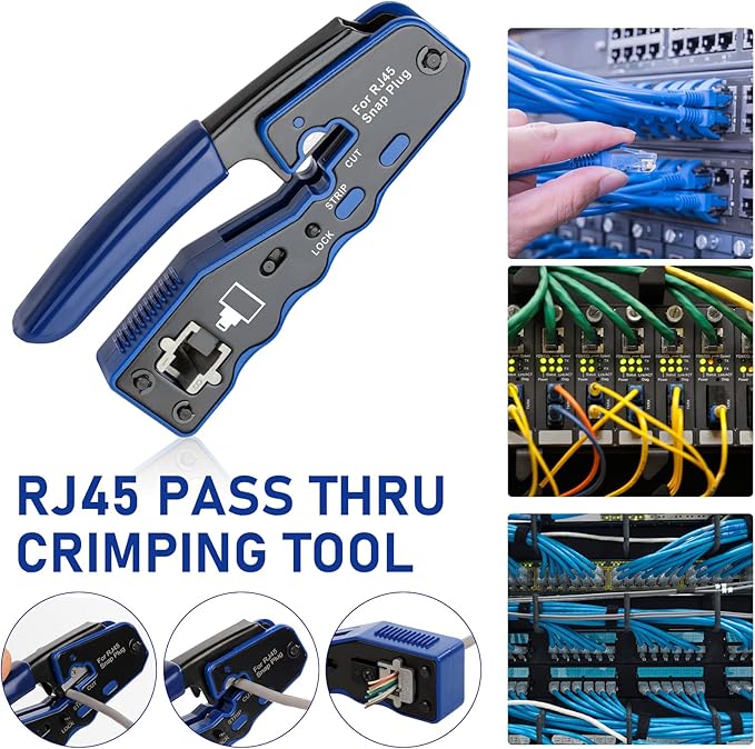 Ergonomically Designed RJ45 Crimping Tool for Easy Ethernet Cable Creation, Compatible with Cat5e, Cat6, and Cat6a.