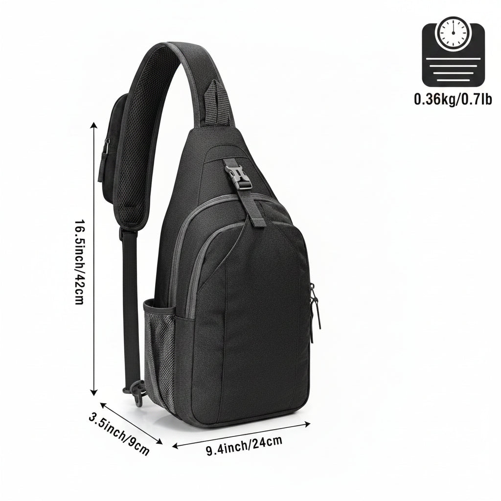 Dark grey crossbody sling bag with adjustable shoulder strap