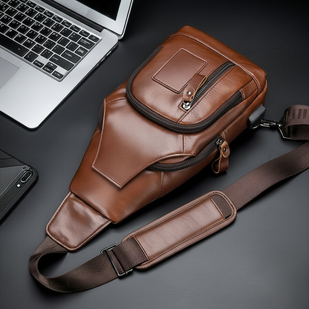 Adjustable strap crossbody chest bag with USB port