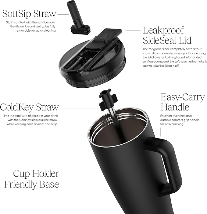 Cup holder friendly insulated travel tumbler with ergonomic handle