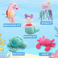 Cute sea animal soft toy set with turtle octopus mermaid seahorse and crab