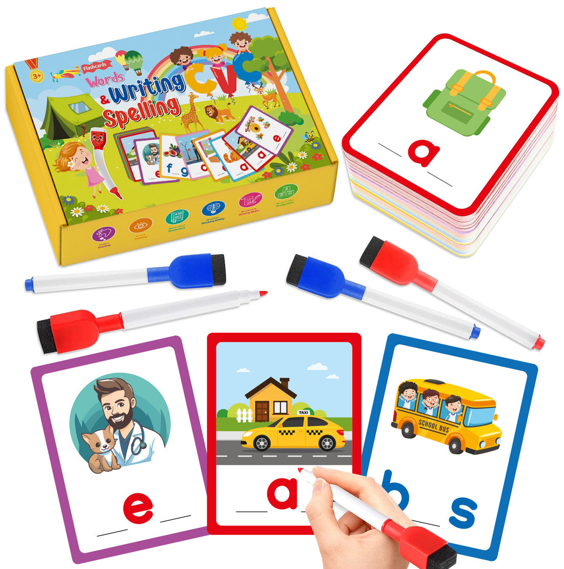 CVC word flash cards for kids spelling and reading learning