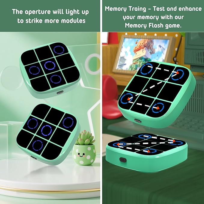 Cyan-colored tic-tac-toe puzzle console for kids