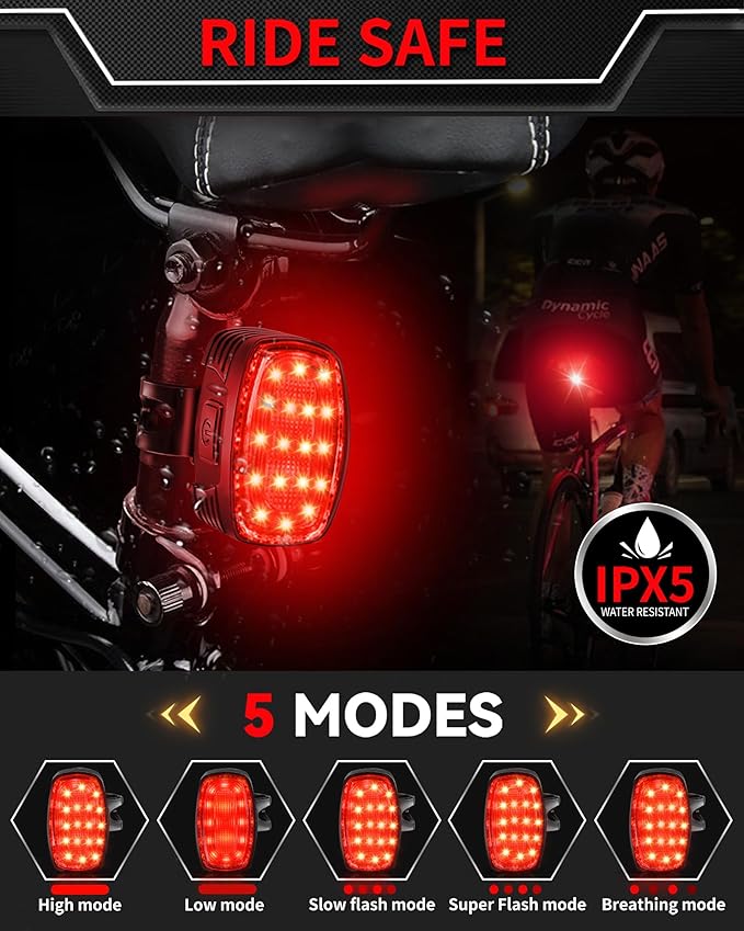 Cycling front and rear light set for safety and visibility
