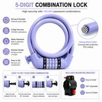 Cycling lock with 6-digit combination and steel cable