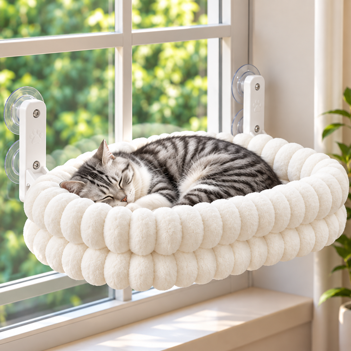 Foldable Cat Bed Window Sill Hammock with Suction Cups ,Cat Window Perch, Plush Cotton-Filled Bed