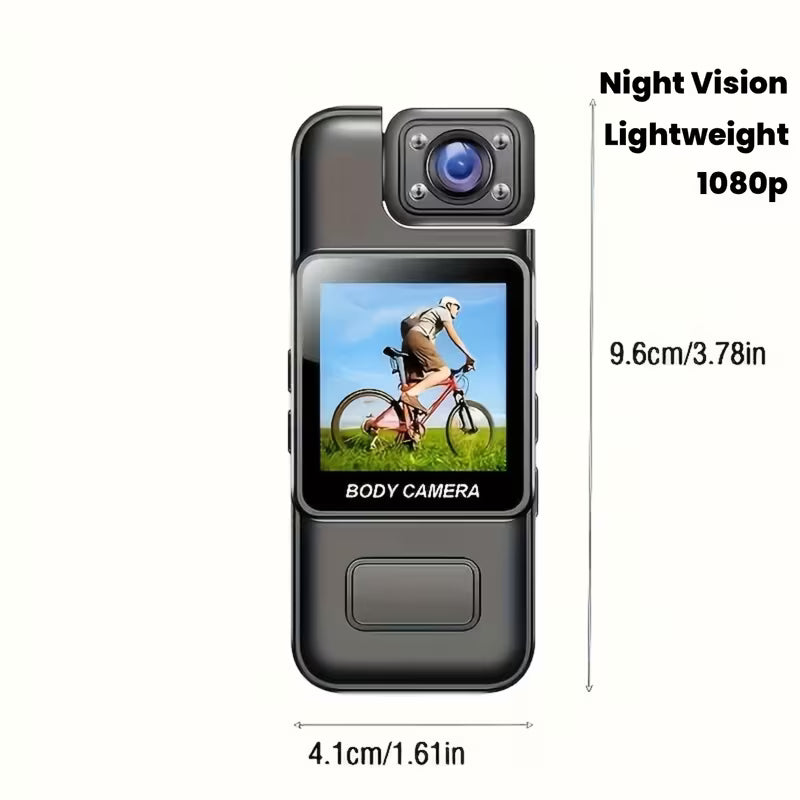 1080P Action Camera with 180° Rotating Lens & Night Vision – Clip-On Mini Camera with Loop Recording for Outdoor & Cycling