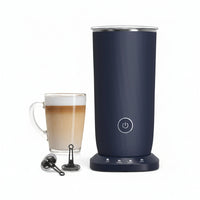 Dark blue 4-in-1 electric milk frother with automatic controls