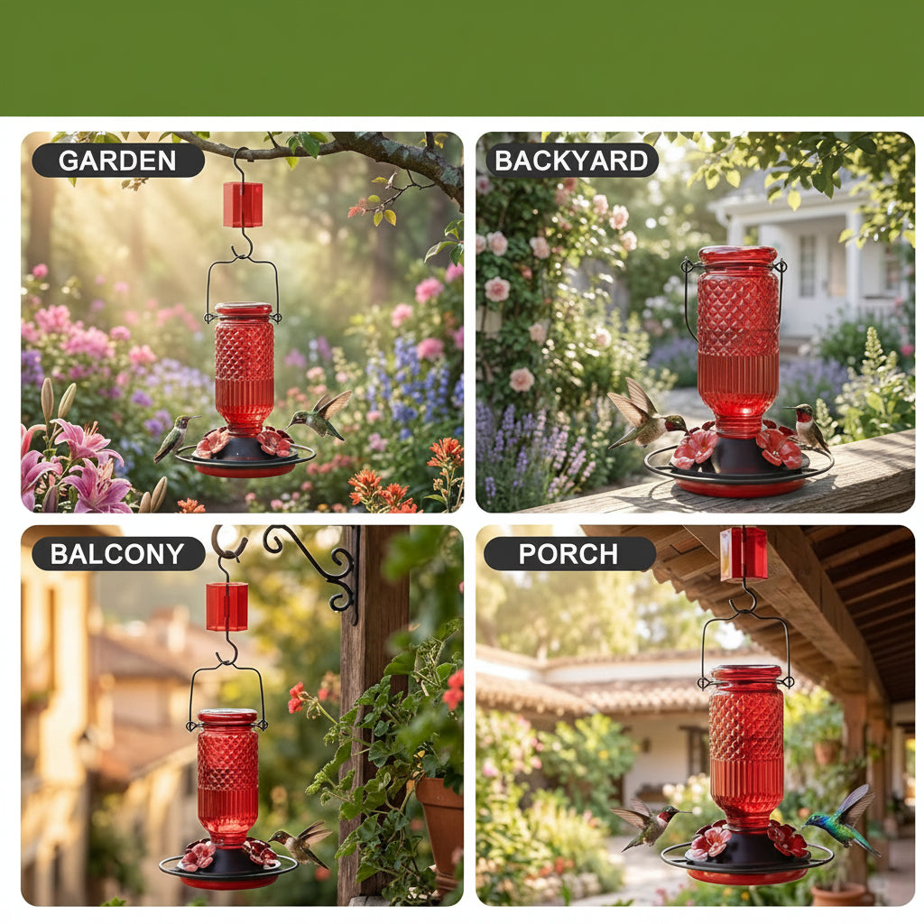 Decorative Glass Seed Feeder with Hanging Design for Wild Birds