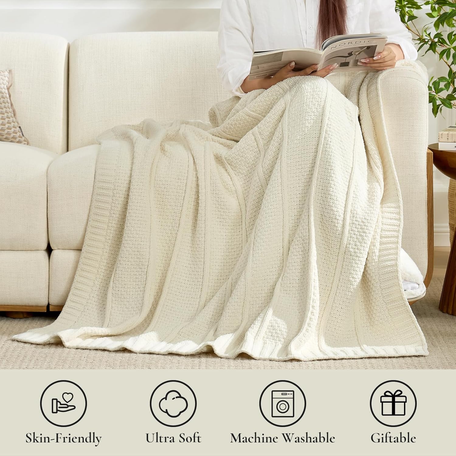 Decorative chenille throw blanket for stylish home décor
