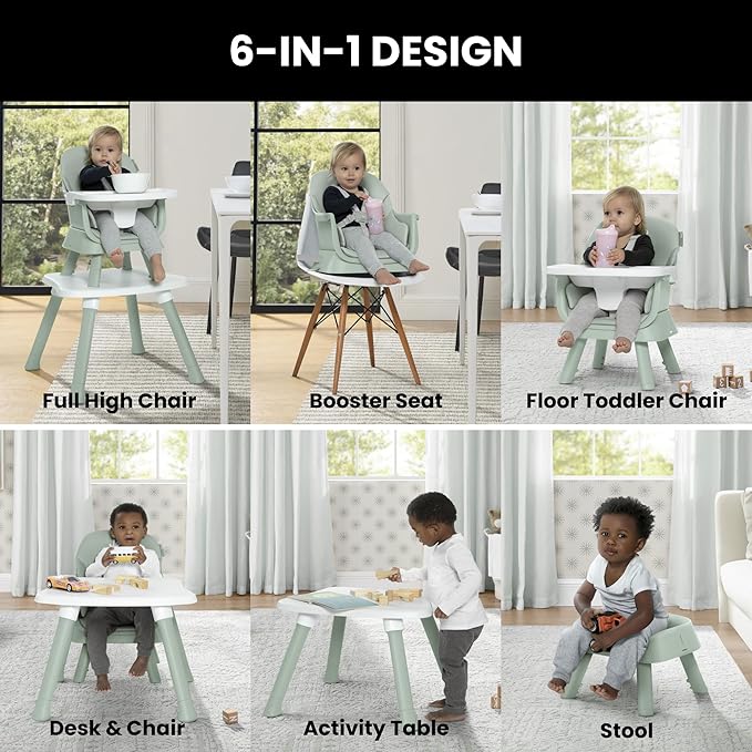 Multi-Functional Milestone High Chair by Delta Children in Sage Green, Suitable for Growing Children