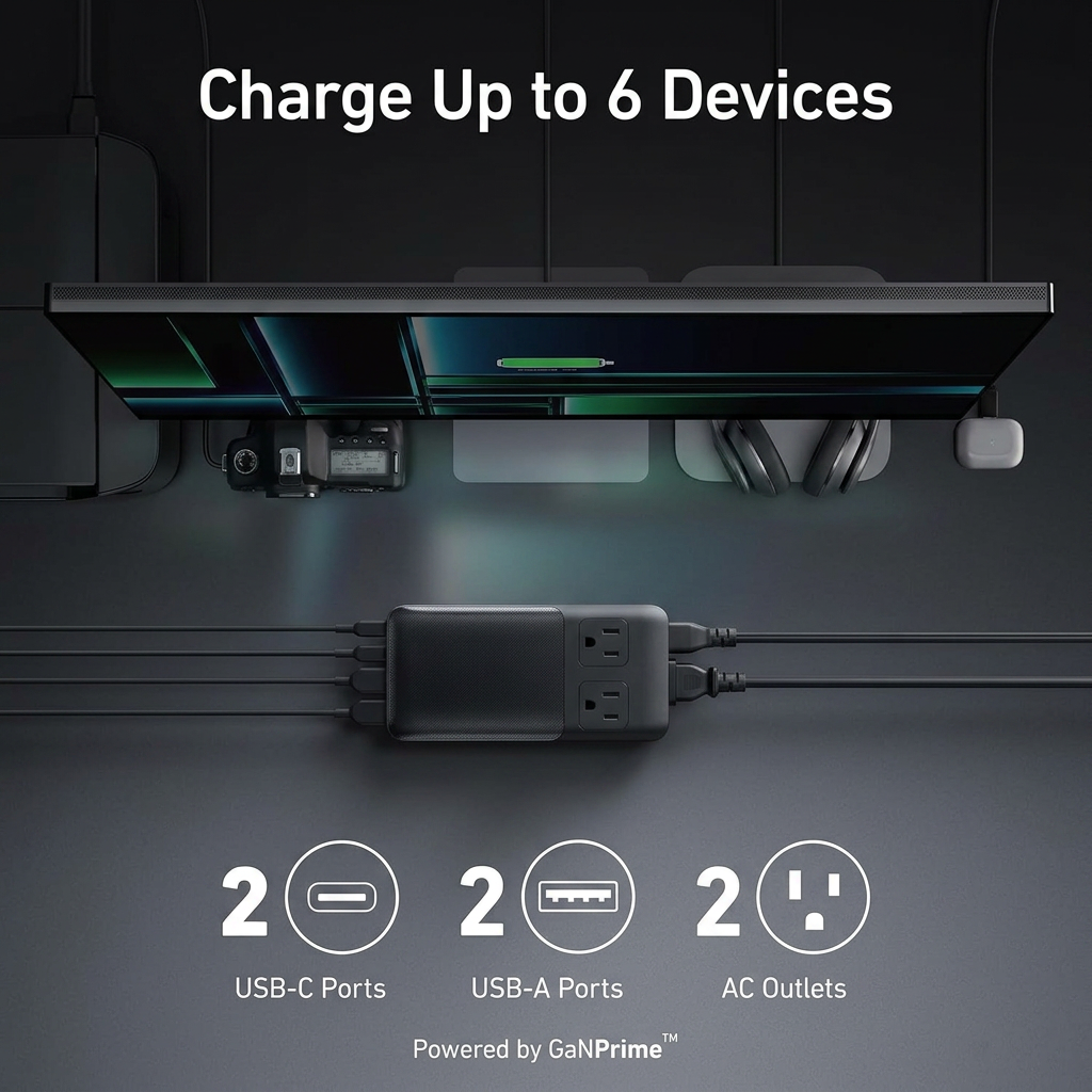 Desk power strip charging station for home office setup