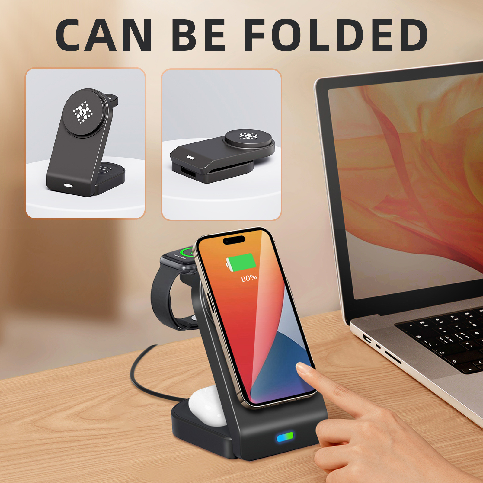 Desktop 3 in 1 wireless charging dock for compatible devices