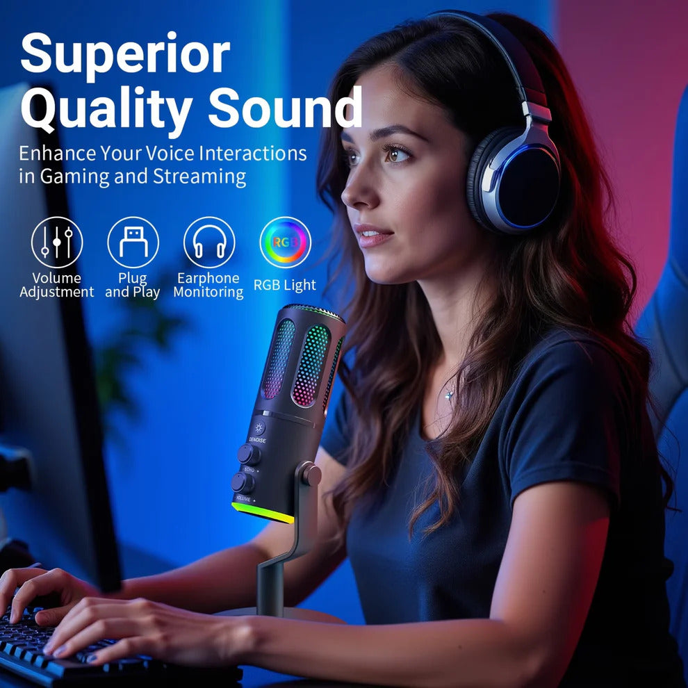Desktop microphone with headphone jack for computer audio setup