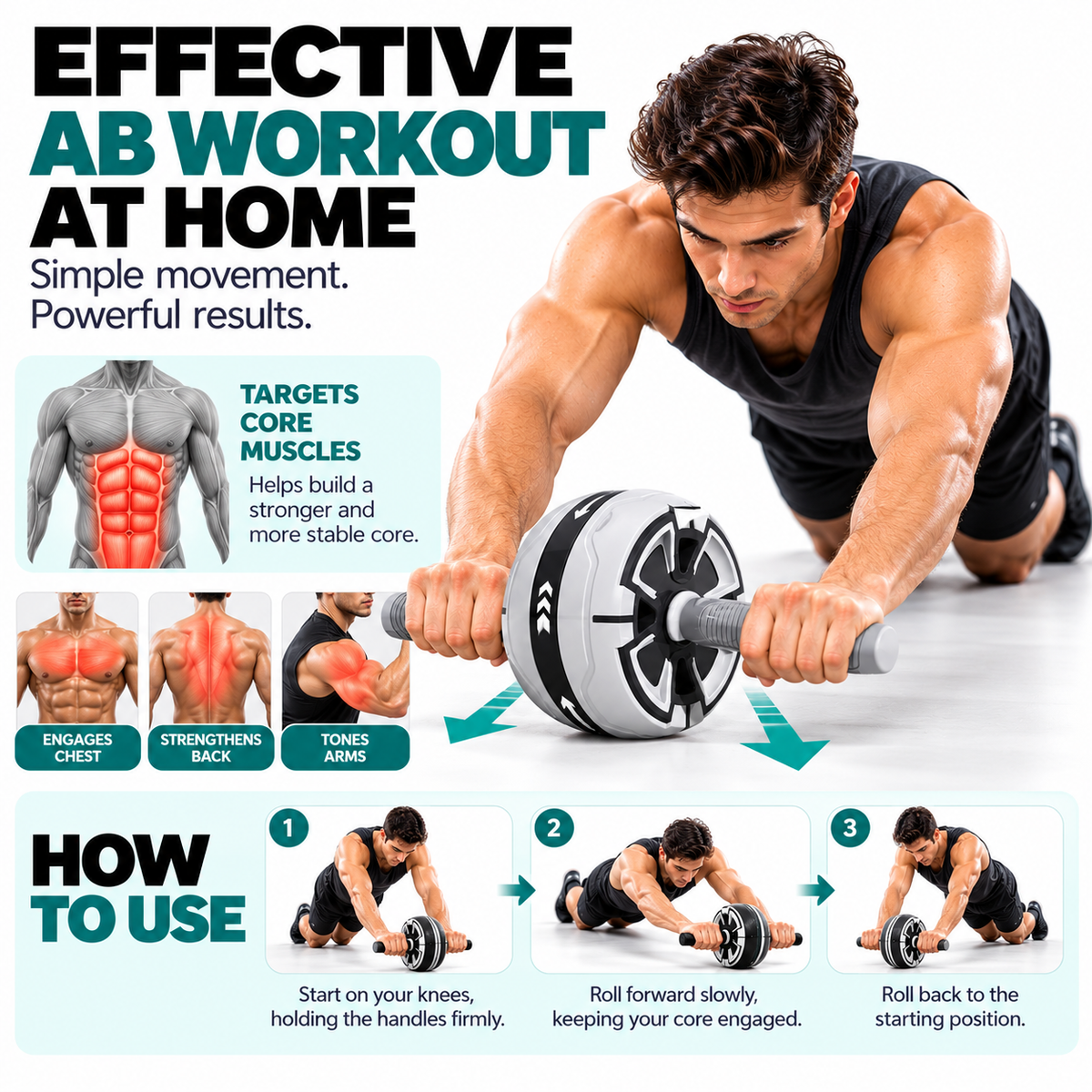 Detachable abdominal exercise roller for convenient storage and everyday fitness training.
