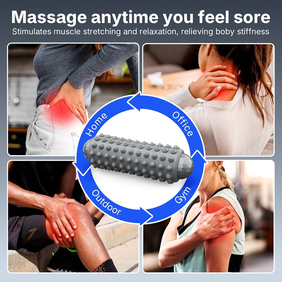 Close-up of detachable massage heads and their interchangeable design.