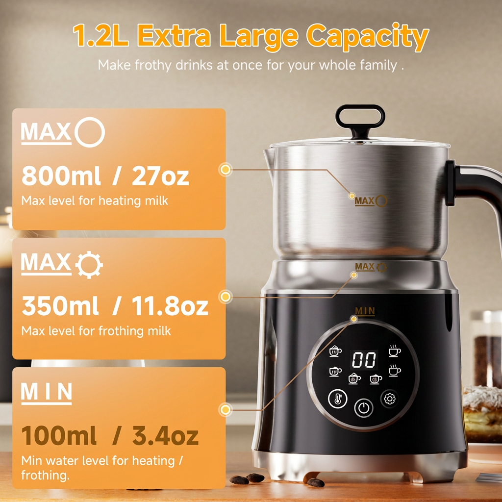 Milk frother with detachable container for convenient pouring