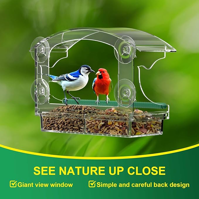Detachable seed tray of acrylic window bird feeder