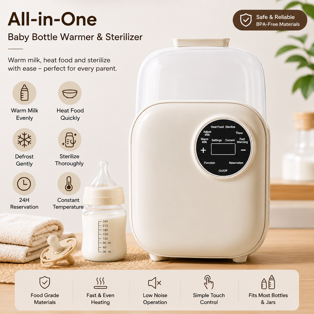 Digital baby bottle warmer with adjustable control settings