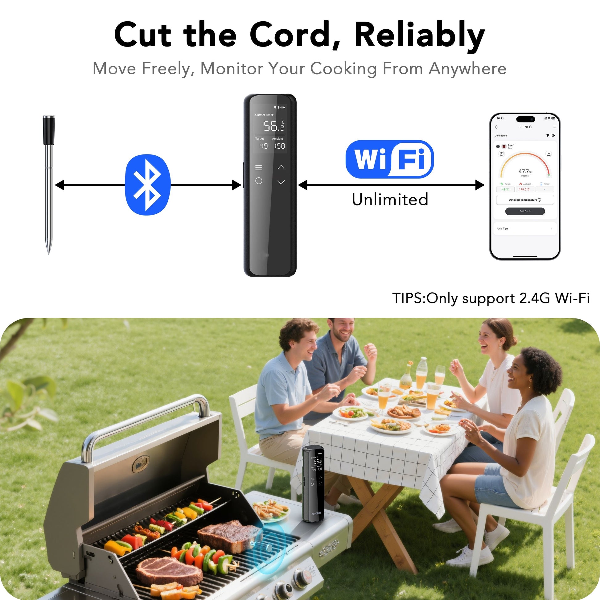 Digital Grill Thermometer Setup For BBQ And Kitchen Cooking