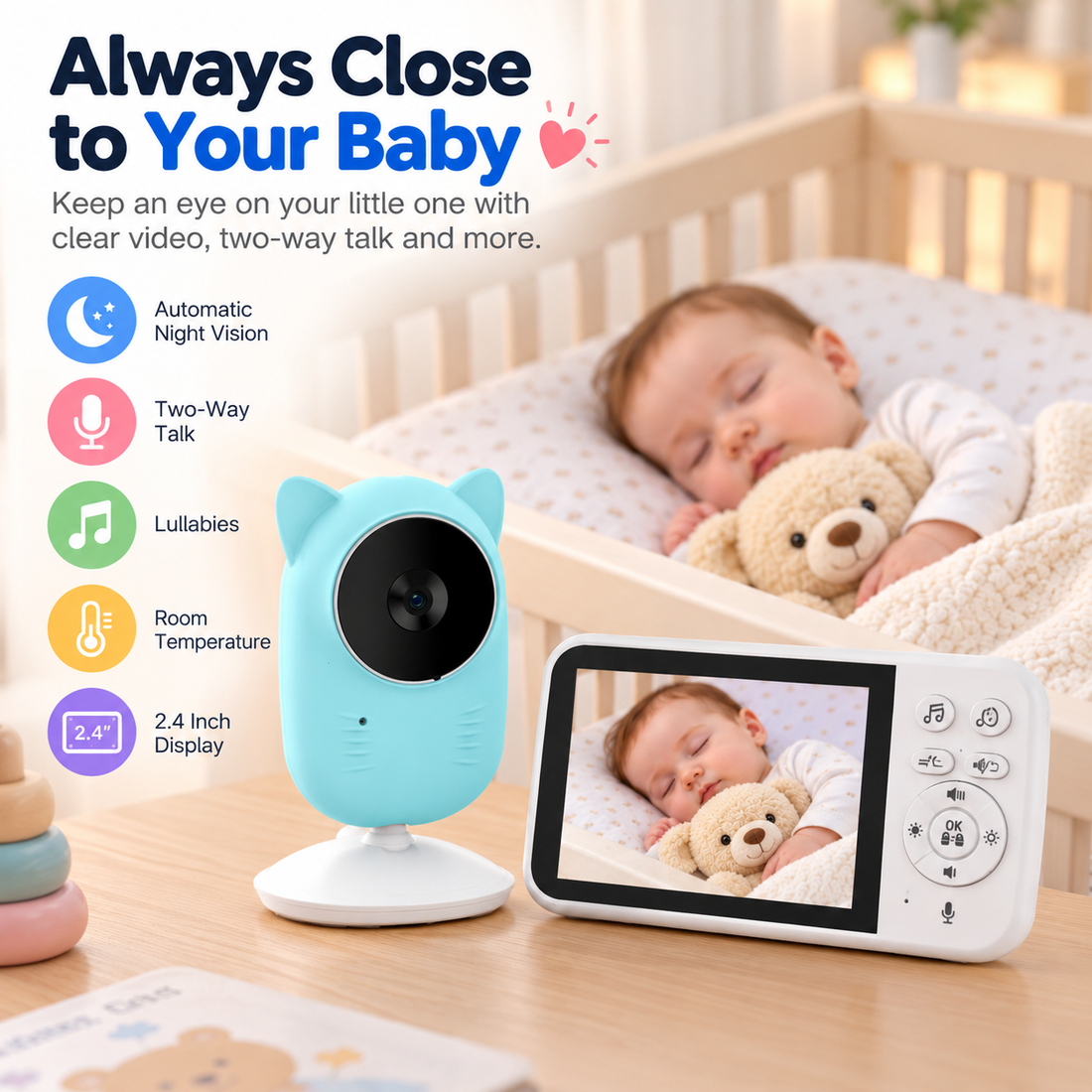 Handheld infant monitor showing a baby drinking from a bottle