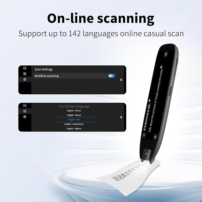 Digital text extraction device scanning a line of printed words.