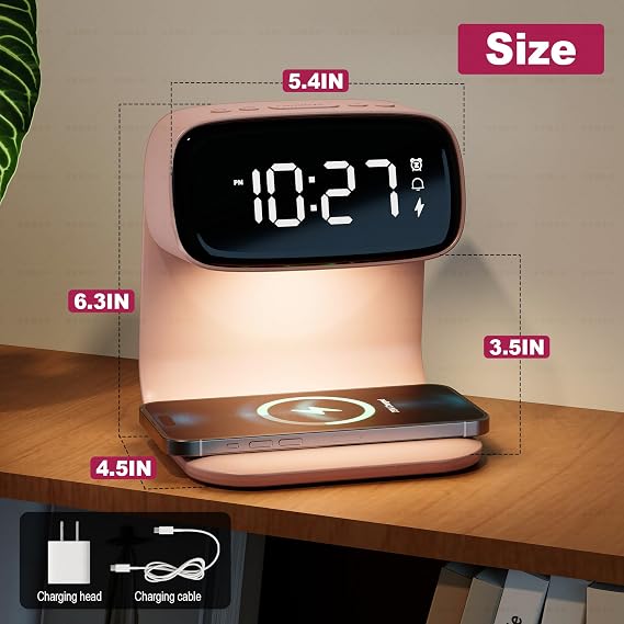 smart bedside clock with wireless charger and lamp