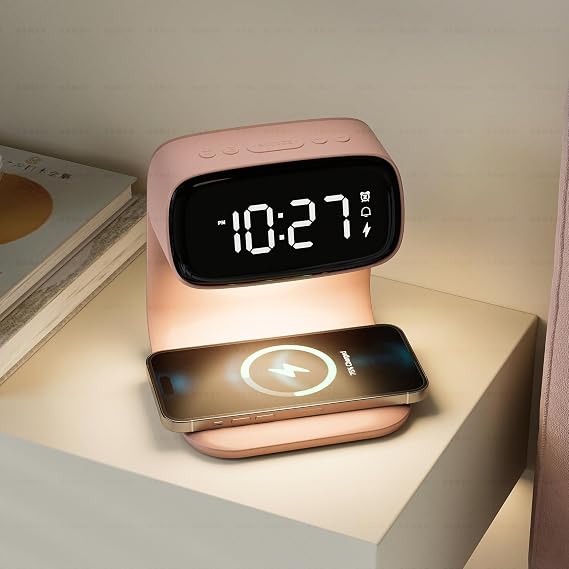 15W wireless charging alarm clock for bedroom