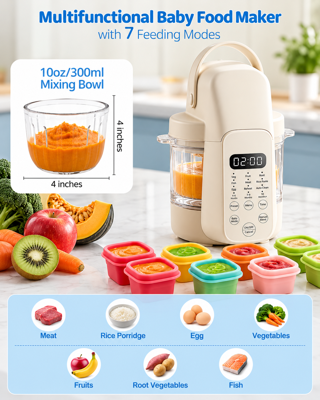 Digital food blender with preset controls for different ingredient types