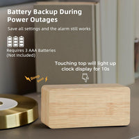 Dimmable bedside alarm clock with wood style finish