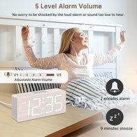 Dimmable digital alarm clock with wood style finish