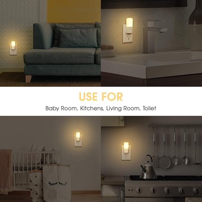 Dimmable LED night light plugged into wall outlet for bedroom or hallway