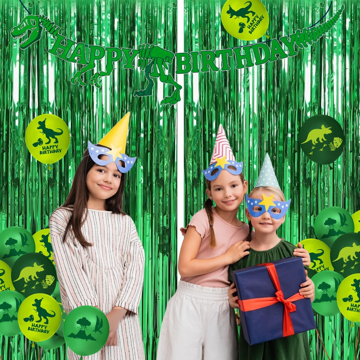 Dinosaur birthday balloons and tableware kit for kids parties