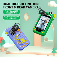 Front view of the dinosaur camera for kids showing its screen and camera controls.