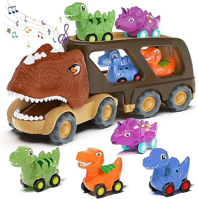 Dinosaur car toy truck set with pull back dino cars for kids