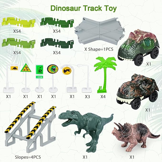 dinosaur car track toy set with 2 cars for boys and girls