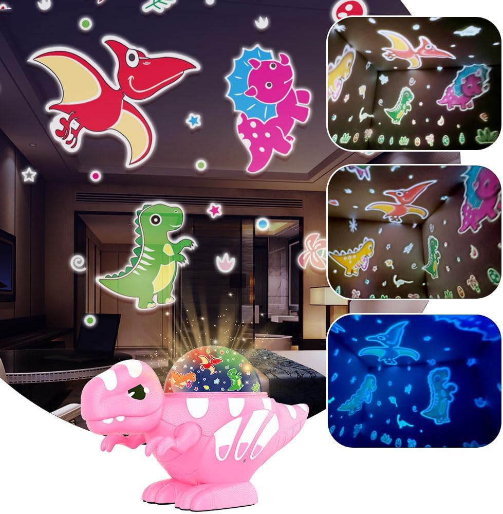 Side view of the dinosaur light projector highlighting its shape and decorative details.