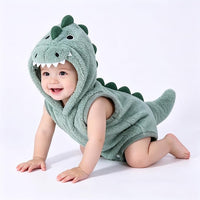 Green dinosaur romper with plush hood