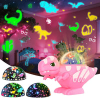 Dinosaur night light projector with decorative star lighting for children's bedrooms.